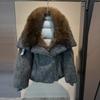 Nuova giacca invernale da donna in lana e piuma d'oca con ampio colletto in pelliccia di volpe naturale, cappotto alla moda largo e ispessito in pelliccia