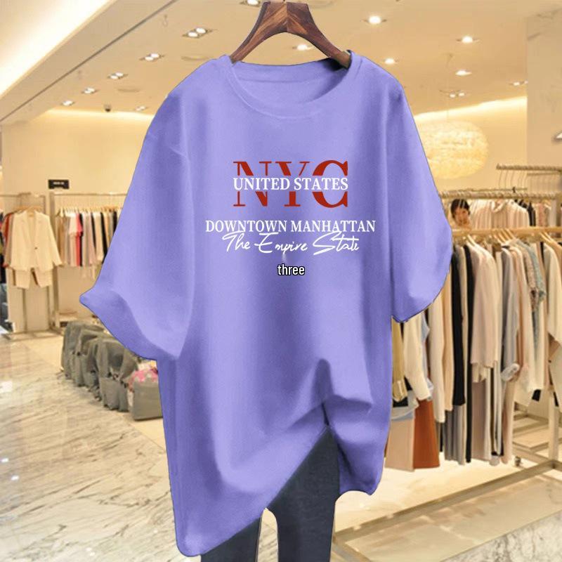 

Women s Pure Cotton Short Sleeve T-shirt - Summer 2025 Trendy Loose Fit with Letter Print S