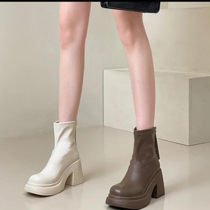 Fashion Trendy Fashion Women's Boots 2024 Autumn Winter New Collection Simple Square Heel Height Increasing Versatile Women's Short Boot