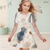 Girls Round Neck Short Sleeve Abstract Printed A Line Flared Dress