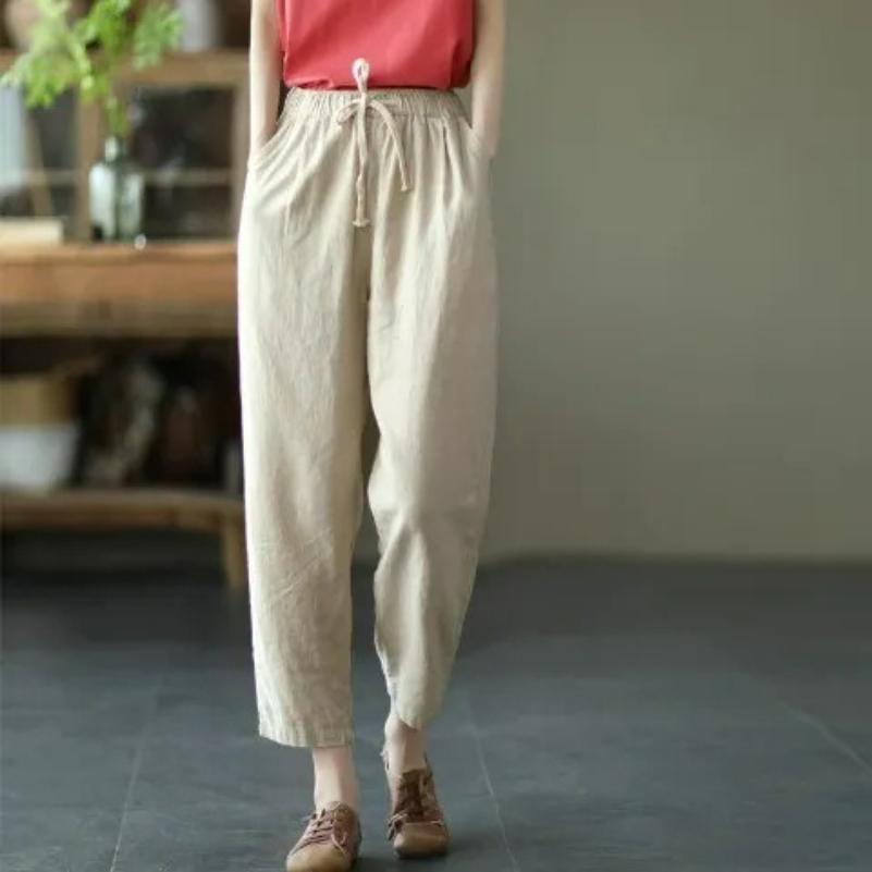 Cotton and Linen Retro Carrot Pants Women's Summer Harem Pants Loose Solid Color All-match Casual Nine-point Pants