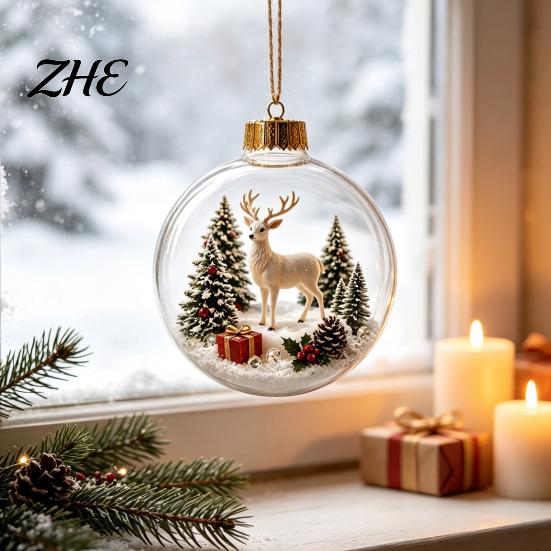 Indoor Party Ambient Lights Light Up Christmas Scene Ball Ornament with Warm LED Glowing Holiday Story for Clear Acrylic Hanging Balls Tree Decor and