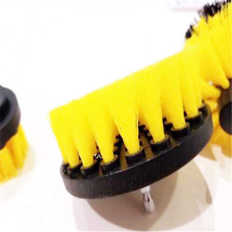 New 3 Pcs Round Car SUV Electric Bristle Drill Tub Rotary Brush Cleaing Tools Yellow