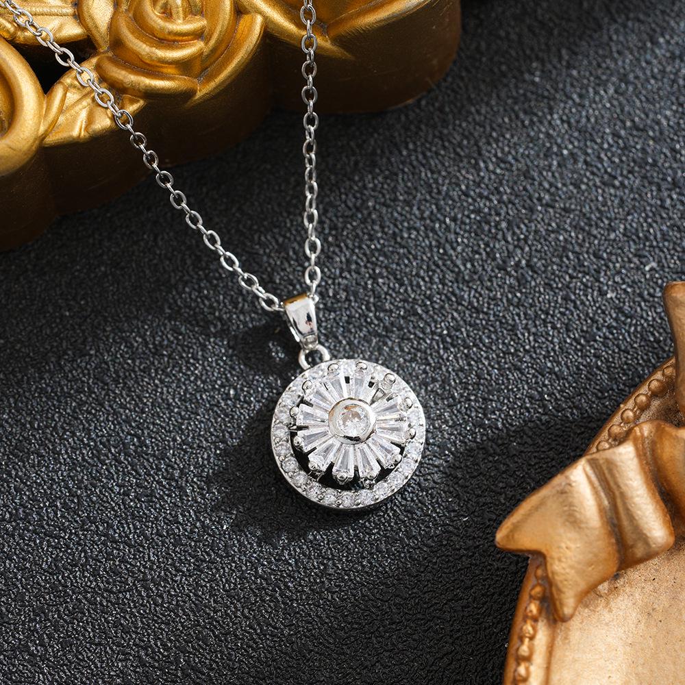 Colorful Titanium Steel Sunflower Necklace with Rhinestones - Fashionable & Versatile for Women