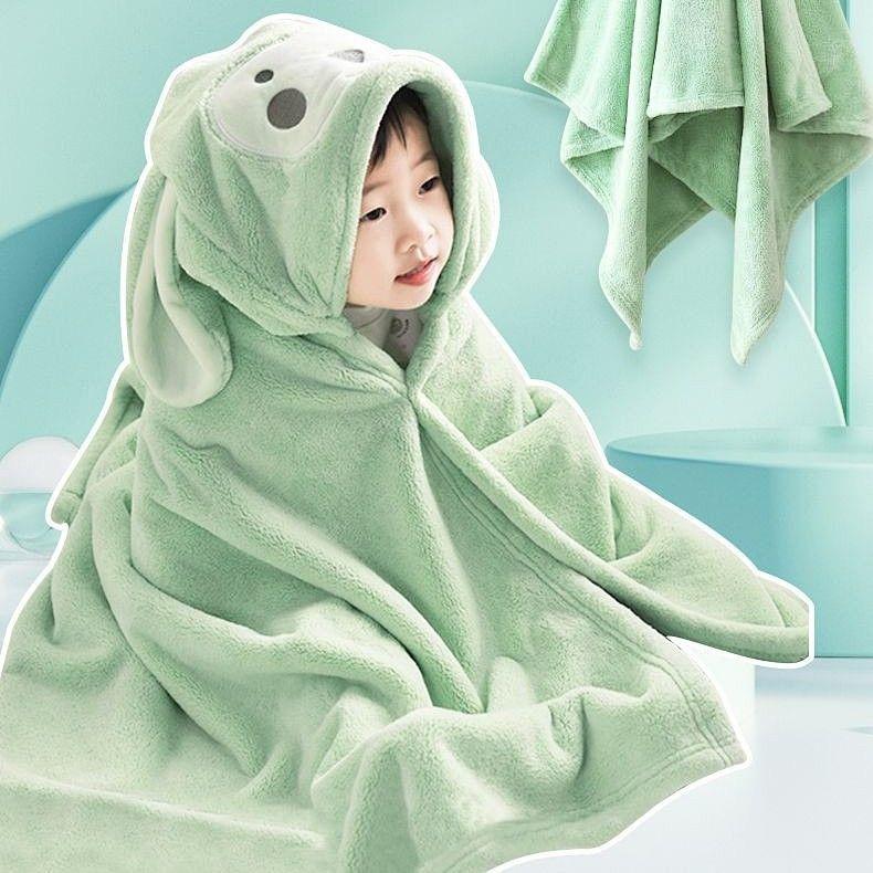 Cartoon Hooded Quick-Dry Coral Fleece Baby Poncho Towel
