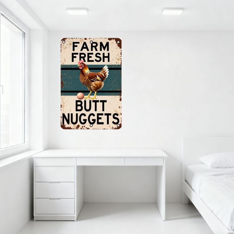 Vintage Farm Fresh Chicken Egg Butt Nuggets Metal Tin Sign Rustic Retro Wall Plaque for Home Bar Cafe Man Cave Decor