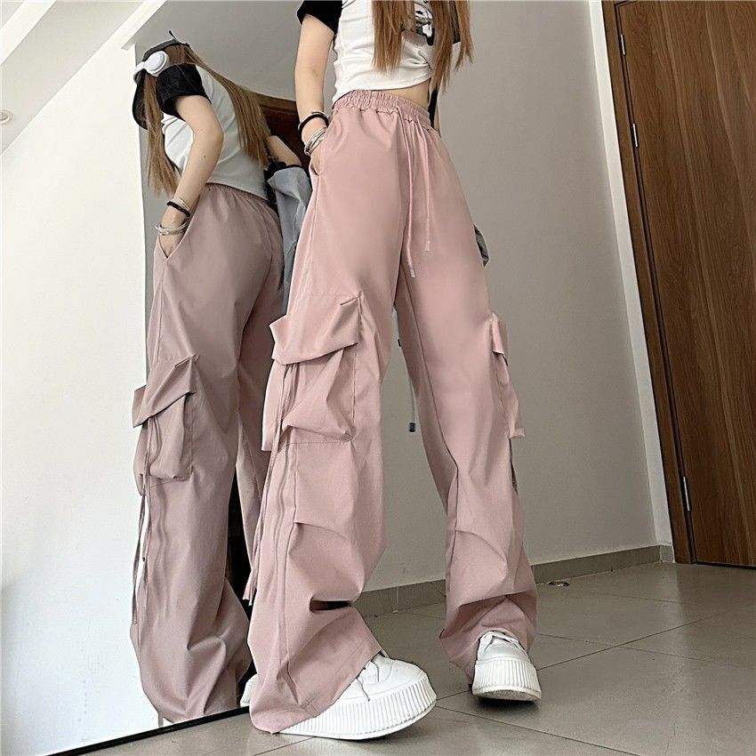 Women Y2K Cargo Pants Streetwear Drawstring Baggy Sweatpants Women Fashion Casual High Waist Big Pockets Hip Hop Trousers