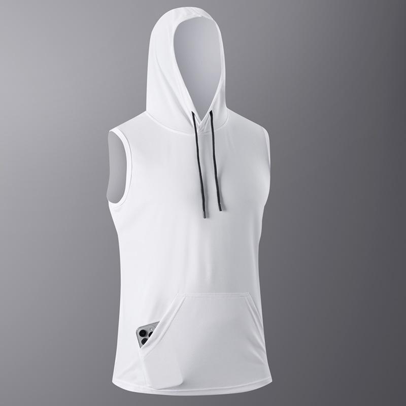 

Quick-drying sleeveless T-shirt men s outdoor sports fitness vest hooded short-sleeved vest top XS білий