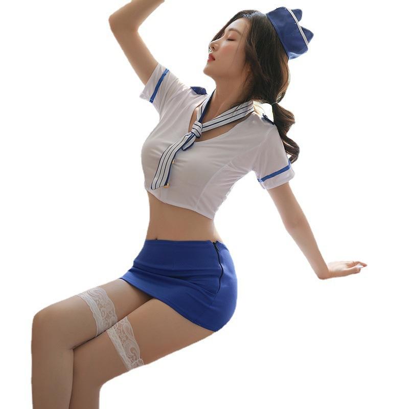 Passion Cosplay Sexy Seduction Stewardess Uniform Female Sex Game Set Sailor Adult Products