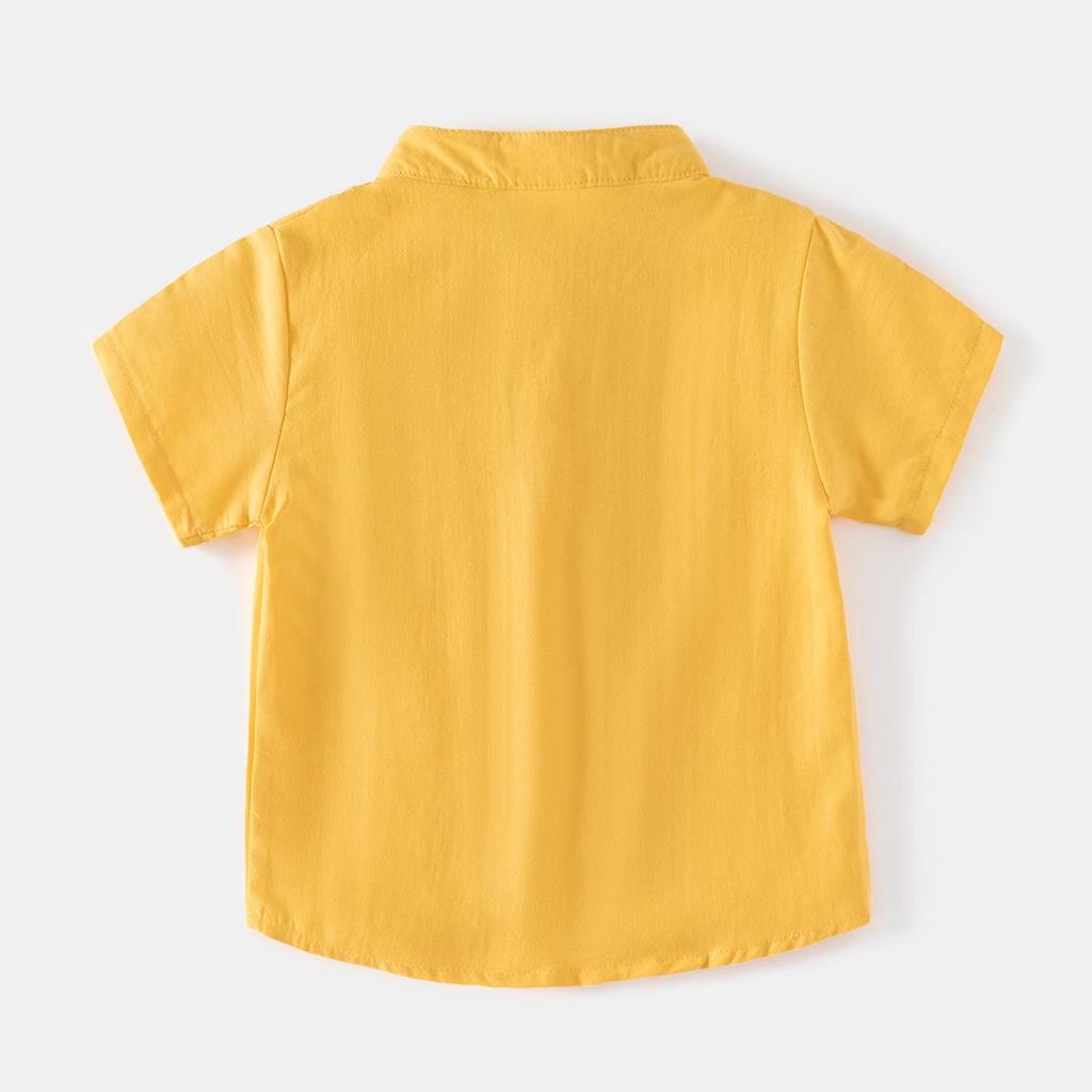 2024 Boys' Stand-Collar Short-Sleeve Cotton Shirt - Summer Outdoor Style, Skin-Friendly, Sweat-Absorbent, Comfortable