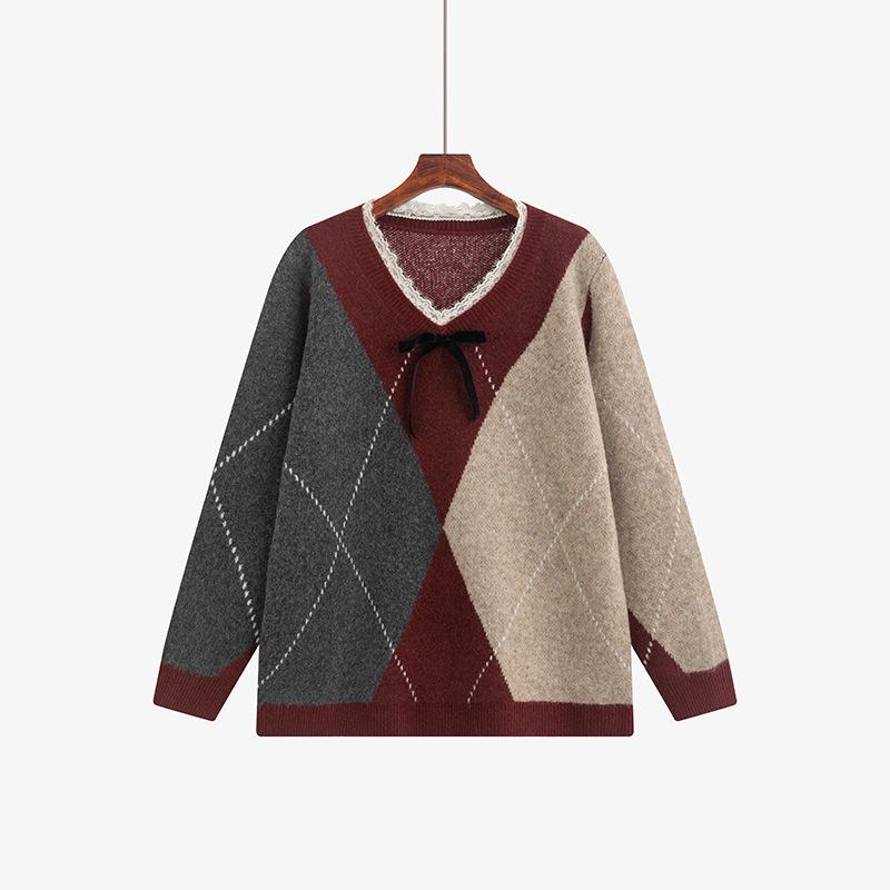 

Plus Size Women s 2025 Color Block Sweater - Loose Knit Casual Winter Top XXL (80-100 kg) червоний