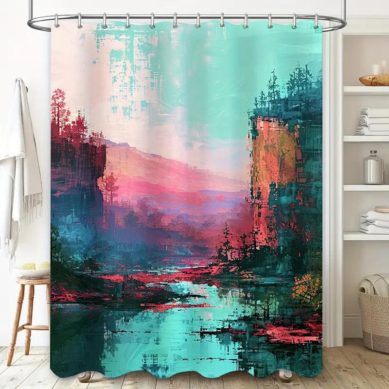 

Luxury Bathroom Shower Curtain Artistic Painting Waterproof Fabric Decorative Home Accessories Multicolor Geometric Design With W60H190(CM)-1 Pcs
