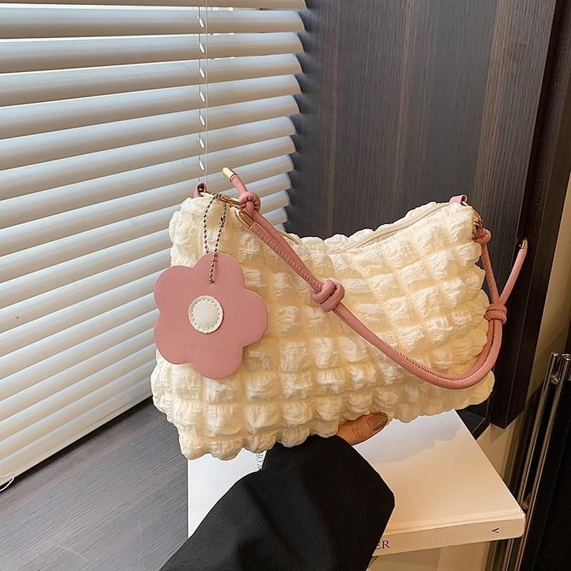 Bubble Flower Portable Cylinder Bag Women's New Japanese and Korean Girls One Shoulder Hand Carry Bento Bag Contrasting Color Design