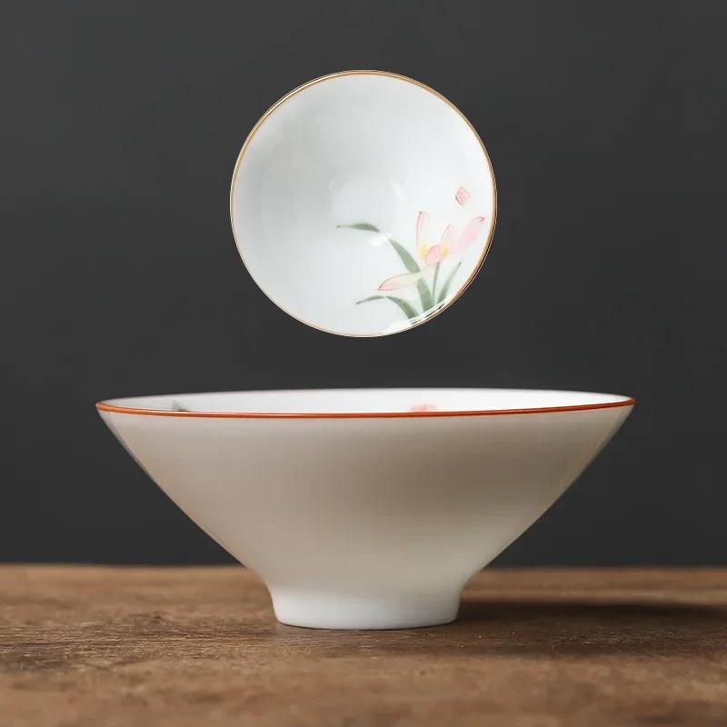 Chinese Ceramic Teacup Hand Painted Flowers and Birds Cup Travel Tea Bowl Household Porcelain Tea Set Master Cup 60ml
