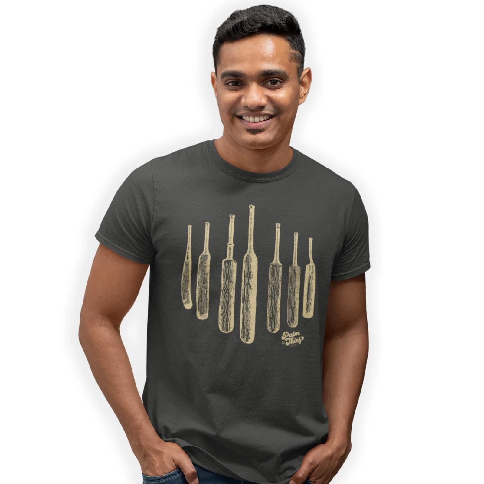 History of Cricket Bats Hand Printed T-Shirt Birthday Gift S