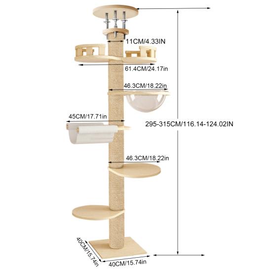 Cat Tree Floor To Ceiling Cat Tree Height Adjustable Cat Tower 6 Tier Hemp Scratching Post High Sturdy Cat Activity Tree Cat Scratching Post