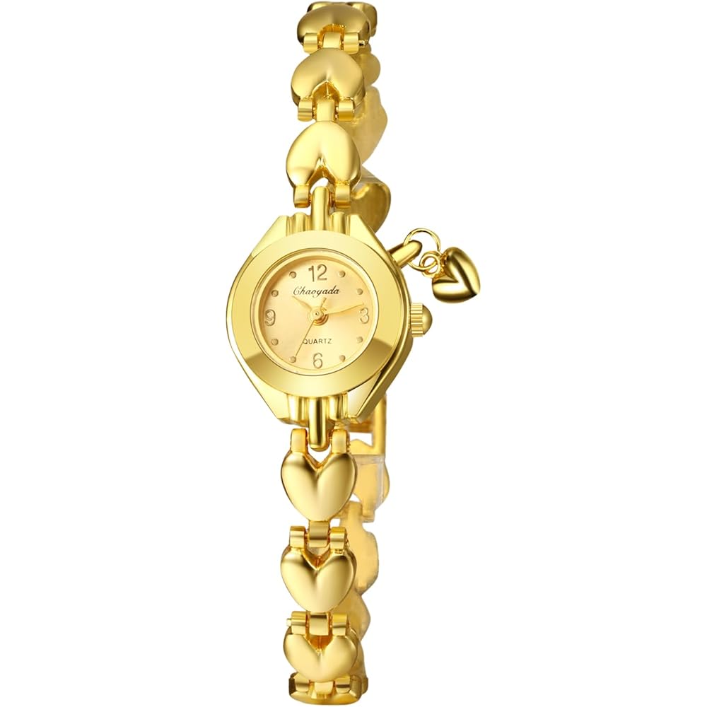 Ladies  Heart Analog Quartz Watch Waterproof Gold Bracelet Fashion Accessory