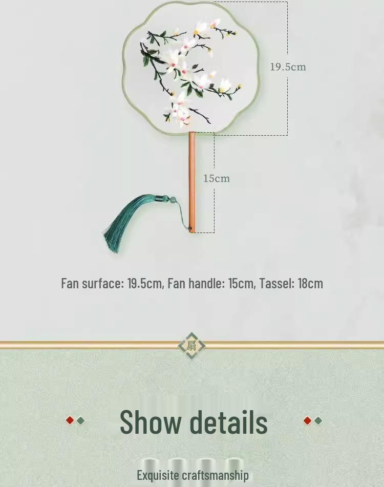 Kinder Hanfu Rundfächer im antiken Stil - Suzhou-Stickerei für Sommertanz und Cheongsam