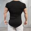 Muscleguys Mens Casual Irregular Sport Clothing Summer Cotton V-neck Short Sleeve Workout Shirts Gym Bodybuilding Fitness Slim Fit T-shirts