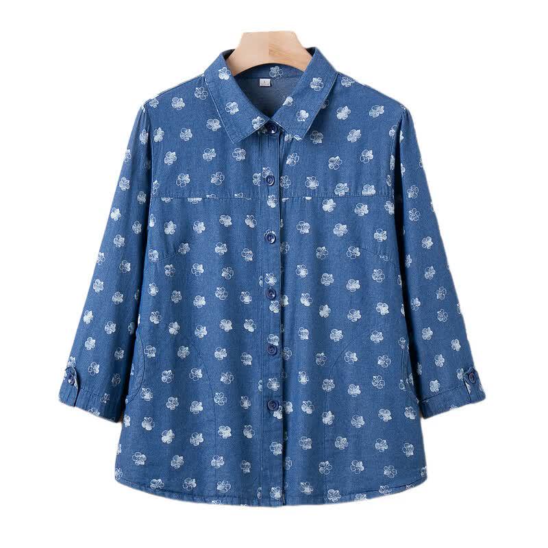 YUZHAOLIN Women's 100% Cotton Denim 9/10 Sleeve Shirt