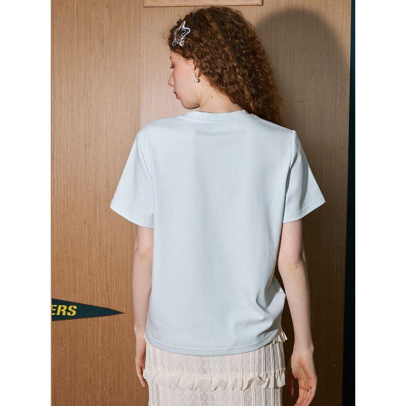 Coolhut2025 Summer Sweet Bow Embroidery Loose Slimming Versatile Women's T-Shirt