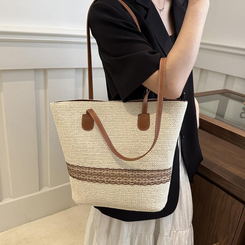 Yogodlns Women's Large Capacity Shoulder Bag Summer Straw Woven Basket Handbag Fashion Female Luxury Designer Beach Bag Shopper Tote Bag