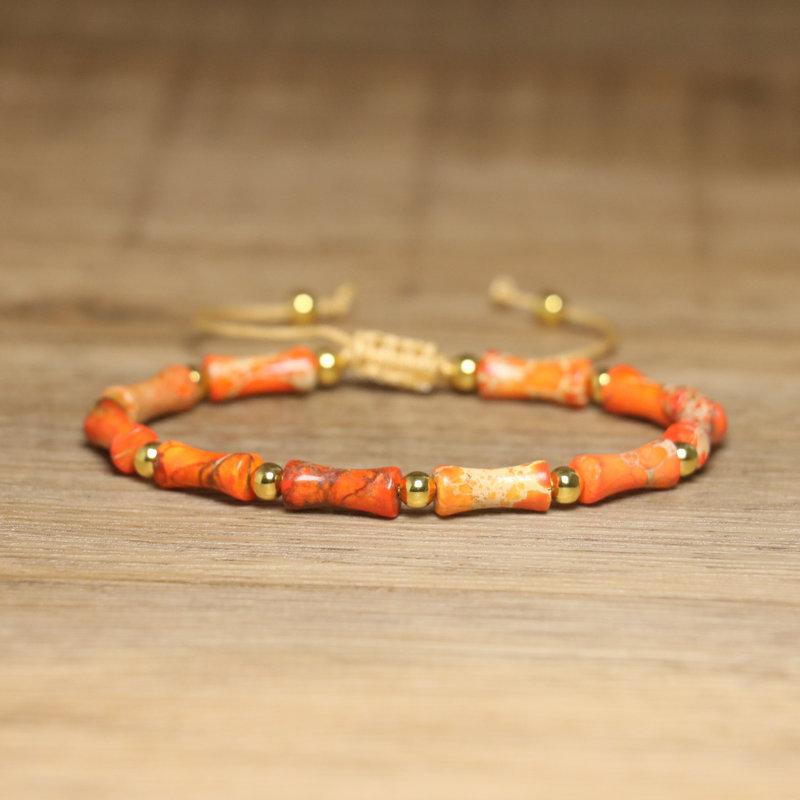 Bracciale con Perle di Bambù in Avventurina Verde – Accento Dorato Regolabile Gioiello Delicato, Regalo Fortuna Prosperità per Donne