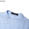 ZANZEA Women Elegant Casual Stand Collar Solid Color Loose Short Sleeve Dress