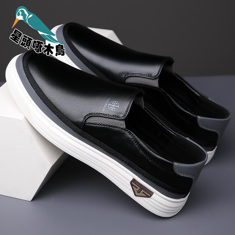 

2025 новая мужская повседневная кожаная обувь ленивая выемка обувь Дуду маленькие белые туфли для вождения кожаная обувь 44