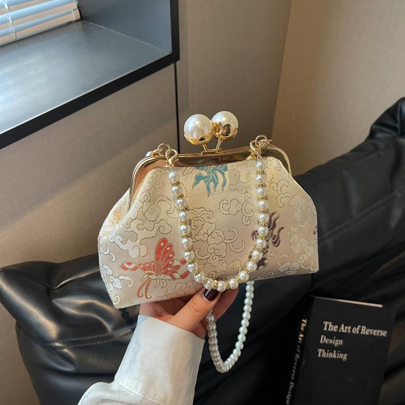 2026 Pearl-Embellished Qipao-Style Handheld & Crossbody Embroidered Bag