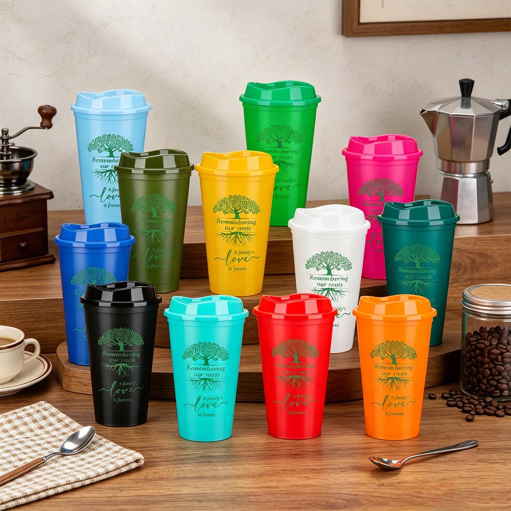 24 Pcs Family Reunion Favors 16 Oz Coffee Plastic Cups Bulk With Family Tree Pattern Reusable Drinking Tumblers For Gathering Pa