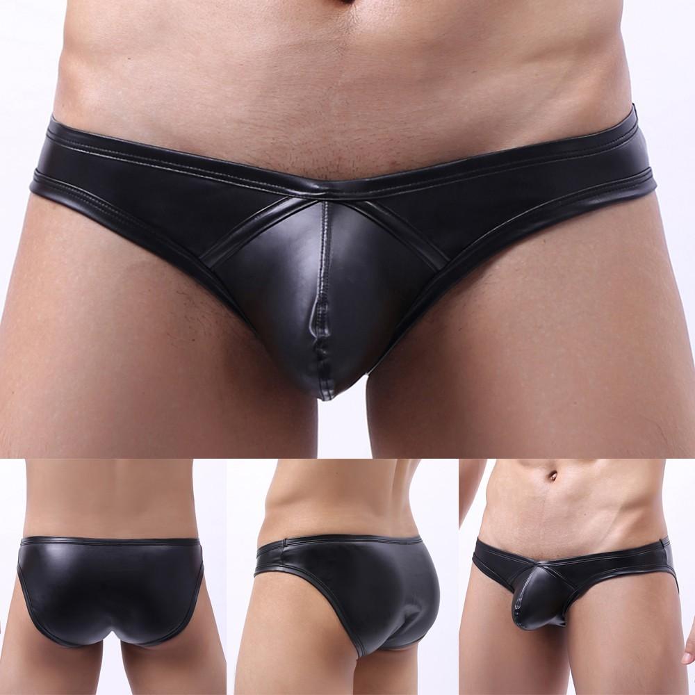 UK Thongs Underwear Faux Leather Briefs Black Sexy Mens Lingerie Boxer Jockstrap