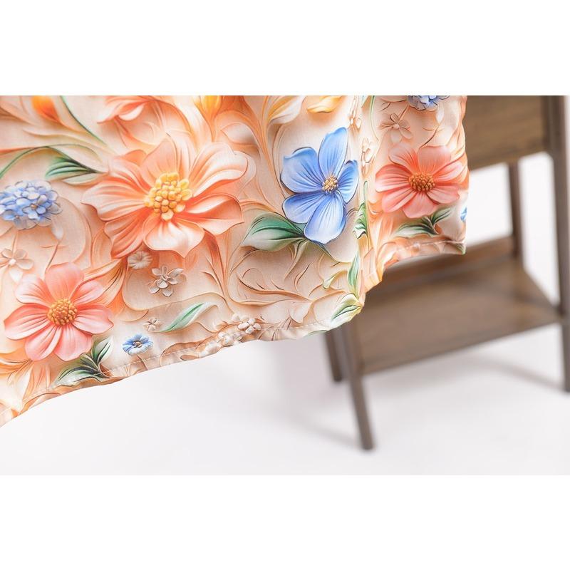 Dam Silke Jacquard Rundhals Kortärmad Tunn Mamma T-shirt Sommar Stor Storlek Blommig Bekväm Andningsbar Mångsidig Lös Topp