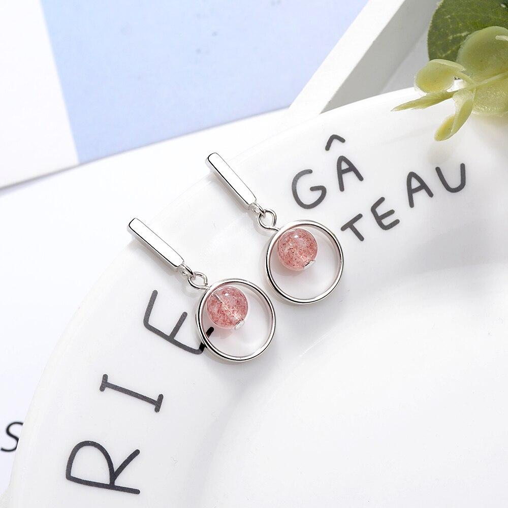 Orecchini alla moda semplici in argento sterling 925 con zirconi semplici rotondi e cristallo di fragola per donna Gioielli color argento S-E736