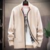 Herren Fleecegefütterte Strickjacke: Herbst/Winter Lässige Strickjacke, Übergröße, Einfarbig, Stehkragen.
