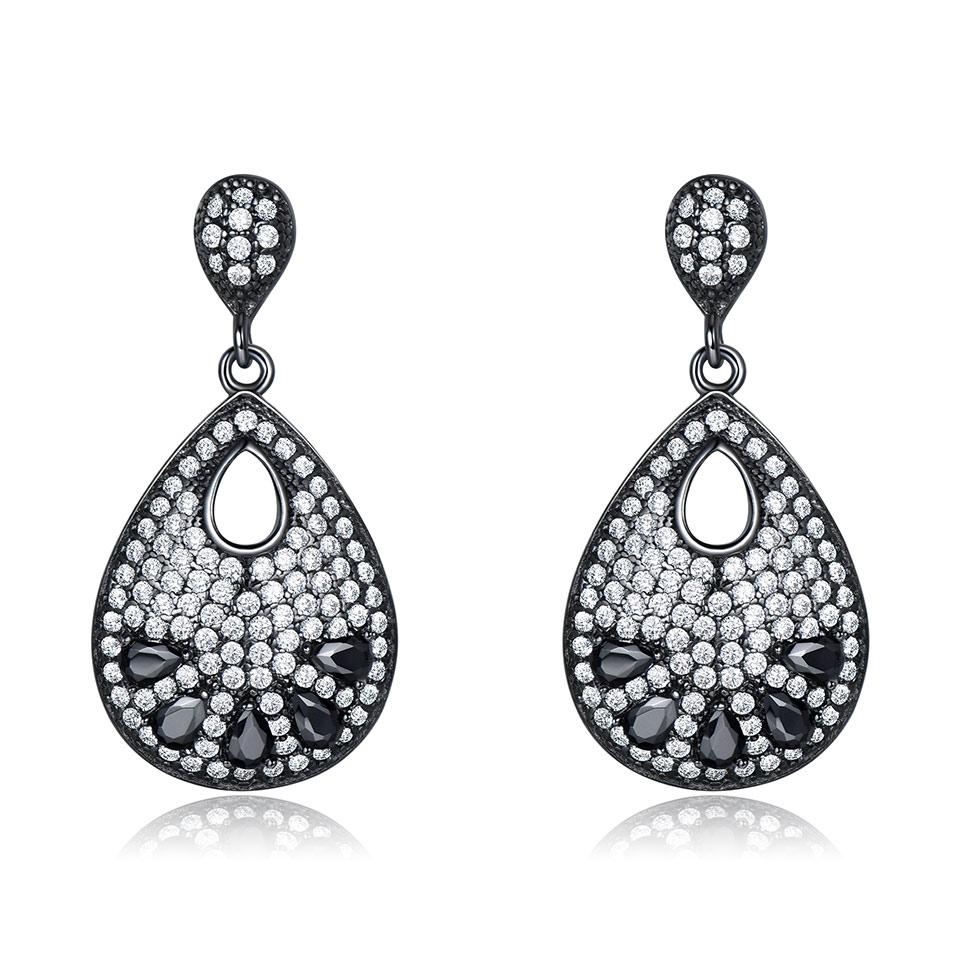 

Темперамент Длинные кисточки Капли воды Черные 925 стерлингового серебра серьги-гвоздики для женщин Серьги циркон чёрный