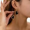 New Asymmetrical Love Heart Tassel Drop Earrings for Women Temperament Black Long Dangle Earring Party Daily Wear Jewelry Gift