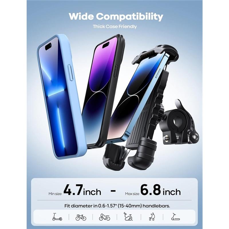 Bike Phone Holder Motorcycle Mount Motorcycle Phone Holder Handlebar Cell Phone Clamp E-Bike Scooter Phone Clip for iPhone 17 Air Pro Max 16 15