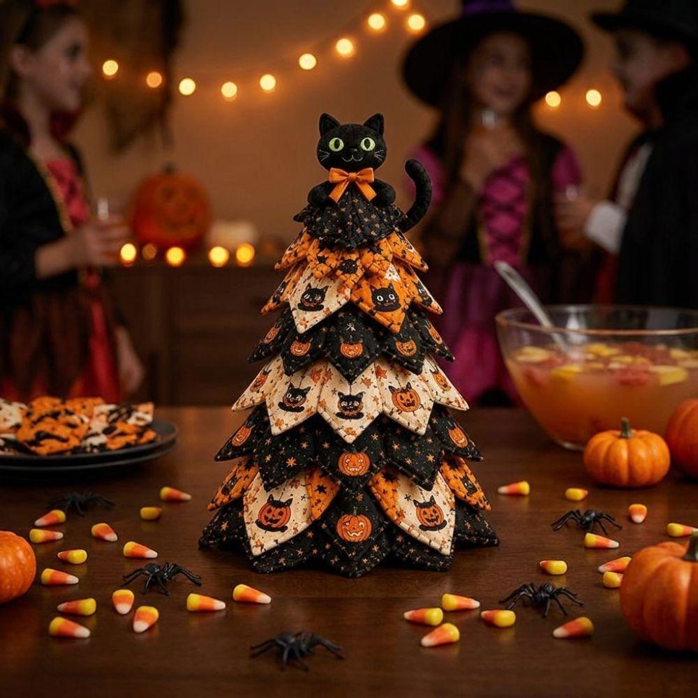 Pumpkin Ghost Quilted Christmas Tree Kit Black Cat Spider Hand Sewing Festival Tree Fall Harvest
