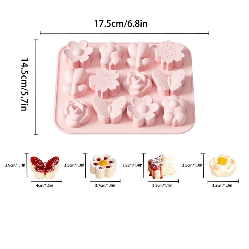 Butterfly Shape Silicone Mold, Cake Mold, Chocolate Mold, Ice Grid, Epoxy Mold, Baking Accessories, 12 Different Flowers розовый