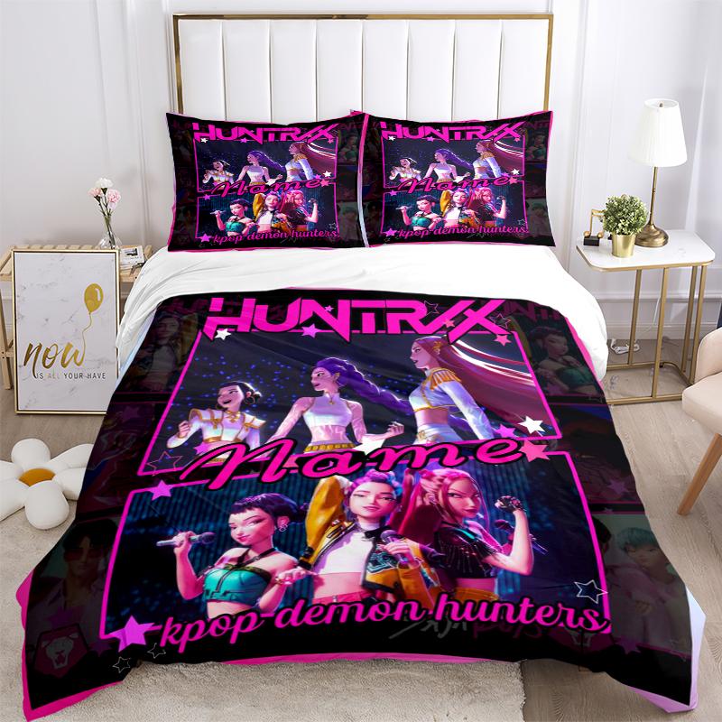 Custom Textile Kpop Demon Hunters Bedding 3 Piece Set HD Print Duvet Cover Pillowcases for Teens Adult Bedroom Decoration