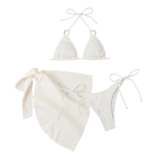 3Pcs/Set Women Sexy Bikini Set Solid Color Halter Bra Low-rise Lace-up Briefs Cover Up Skirt Set Swimwear Beachwear