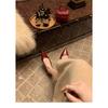 Leather Shallow Mouth Pointed Shoes Thick Heel Single Shoes Women Mary Jane Ladyshoes Evening Shoes Small High Heels
