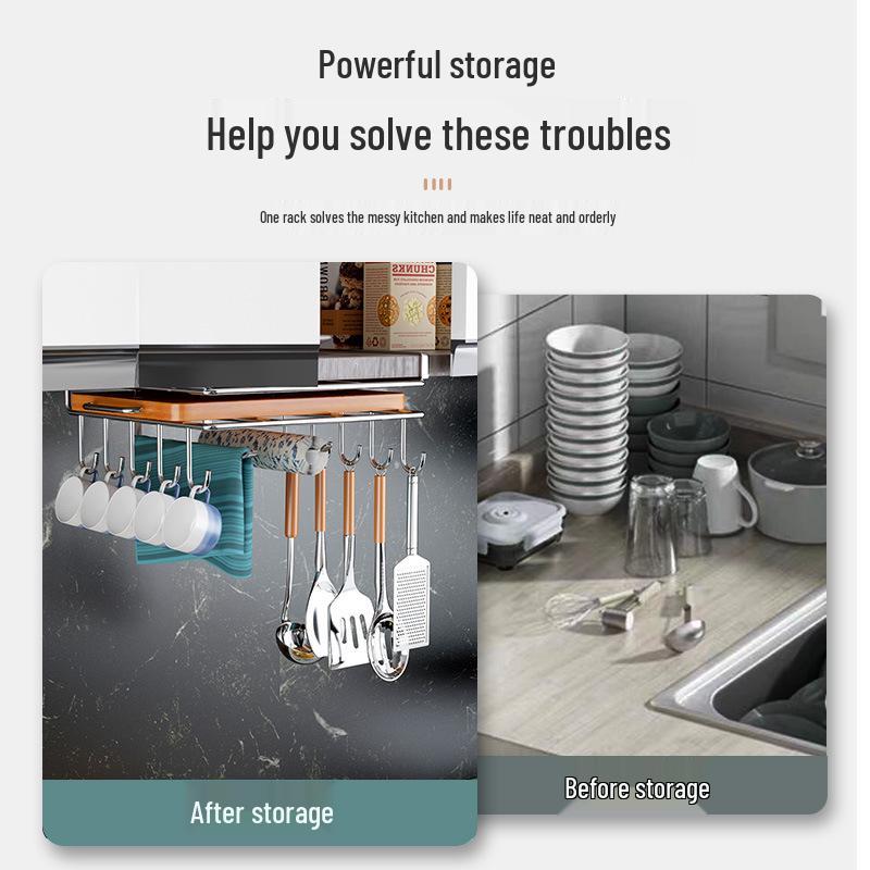 Multifunctional Under-Cabinet Storage Rack with Hooks for Pot Lids and Cutting Boards