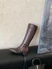 2025 new Korean version of pointed thick heel crocodile pattern tall tube thin but knee knight women's belt buckle boots