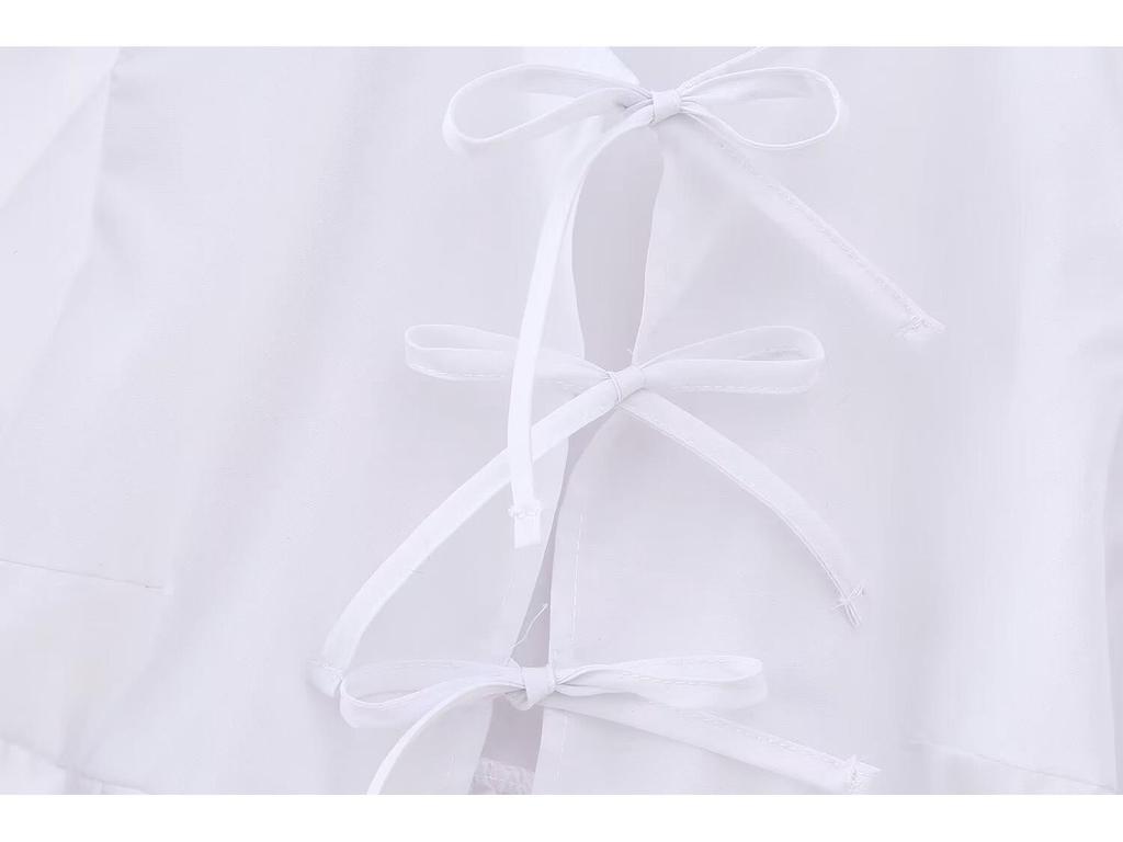 2024 Spring Women's Street Fashion Lace-up Puff Sleeve Top