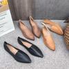 Johnature Retro Women Genuine Leather Pointed Toe Flats Shoes Handmade Shallow Soft Sole Solid Color Slip-on Shoes
