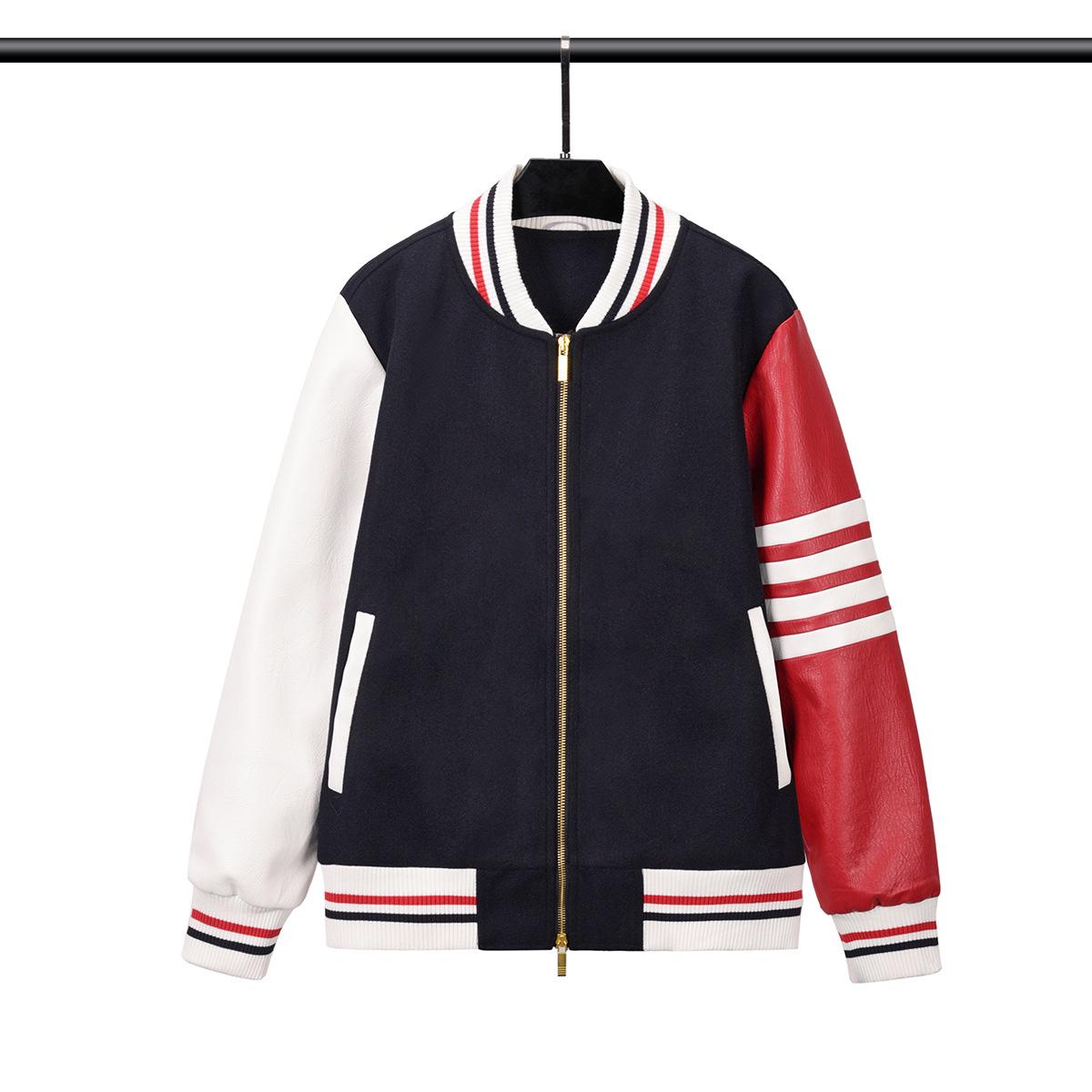 

TB BROWIN Autumn Striped Wool Blend Baseball Jacket - Lobster Style Streetwear Casual Outerwear M синий