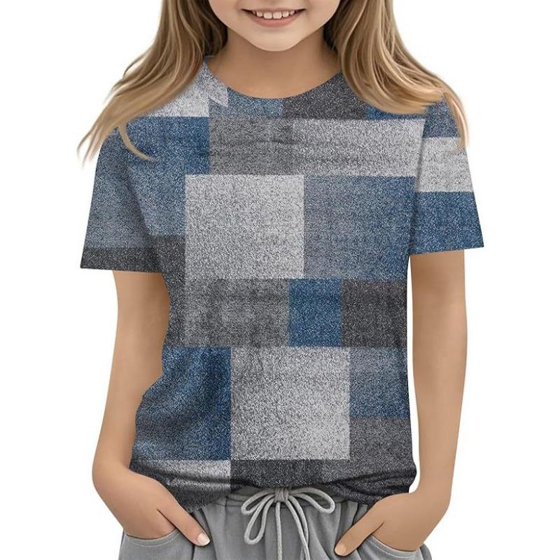 Children's Casual Versatile Pattern Children's Women's Short Sleeved Round Neck T-shirt