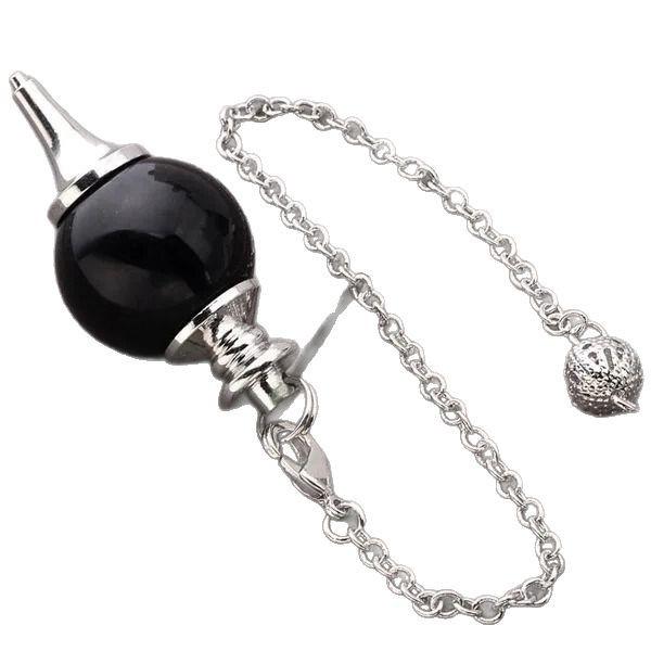 Natural Crystal Semi-Precious Stone Pendant Necklace with Rolling Ball Pendulum